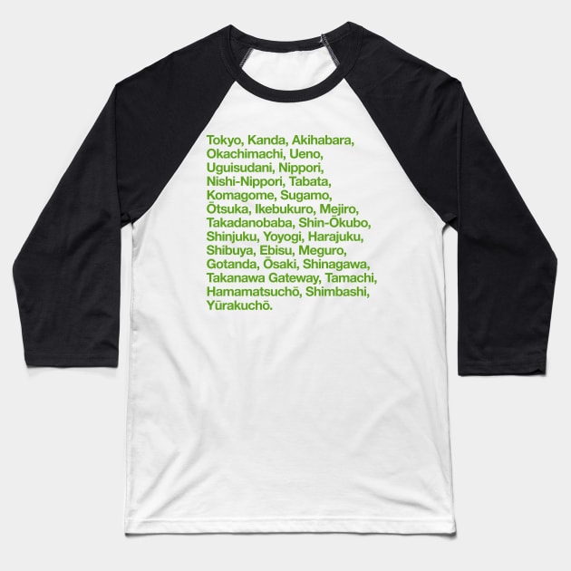 Yamanote Line Train Stations Baseball T-Shirt by conform